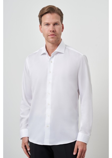 Erkek Beyaz Pamuk Trend Slim Fit Dar Kesim Non Iron Gömlek