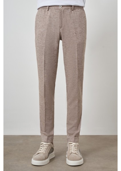 Erkek Vizon Trend Tam Lastikli Slim Fit Pantolon