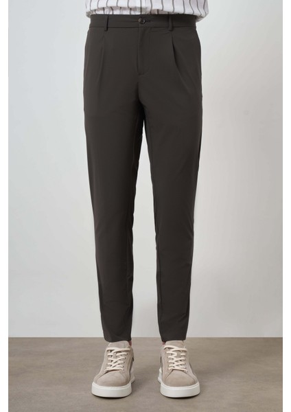 Erkek Haki Trend Slim Fit Tam Lastik Pantolon