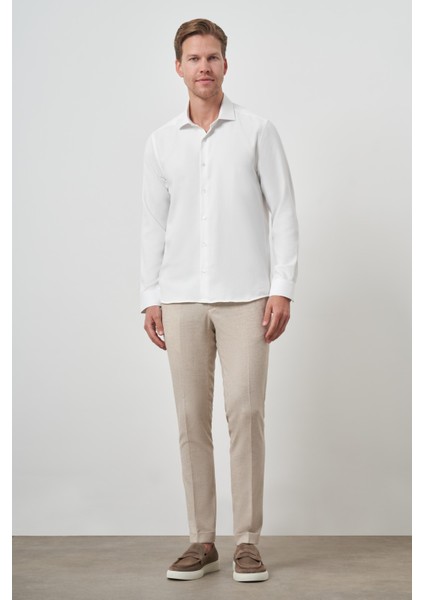 Erkek Kırık Beyaz Slim Fit Italyan Yaka Gömlek fiyatları