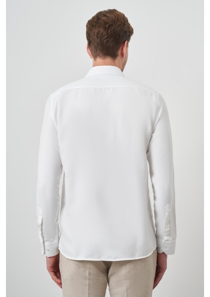 Erkek Kırık Beyaz Slim Fit Italyan Yaka Gömlek fırsatları