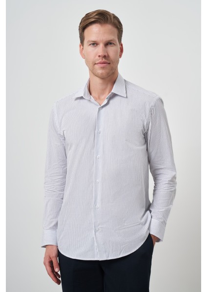 Erkek Beyaz Pamuk Trend Slim Fit Sert Yaka Gömlek