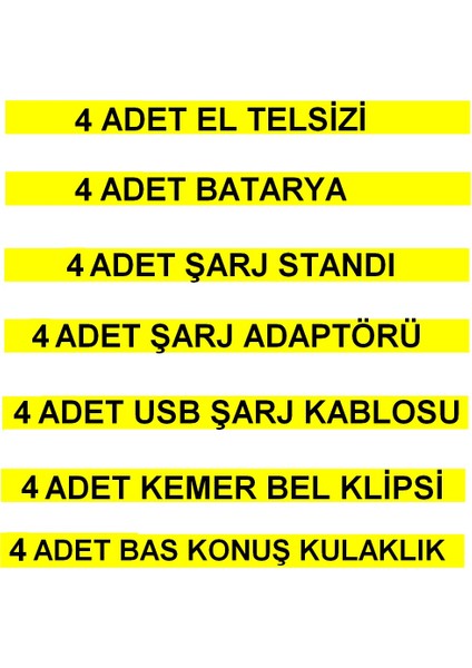 4 Telsiz+4 Kulaklık Pmr 446 Türkçe Konuşan El Telsizi