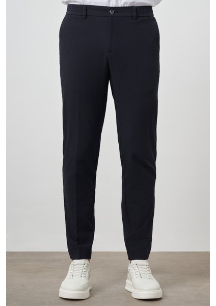 Erkek Lacivert Polyester Lastikli Trend Slim Fit Pantolon