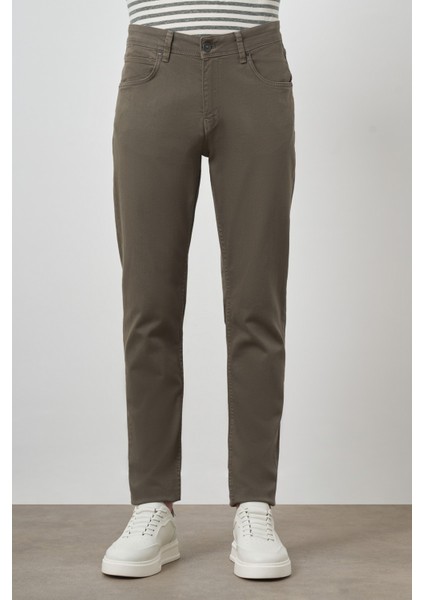 Erkek Haki Pamuk 5 Cep Slim Fit Jean Kot Pantolon