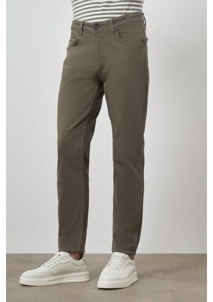 Erkek Haki Pamuk 5 Cep Slim Fit Jean Kot Pantolon modelleri