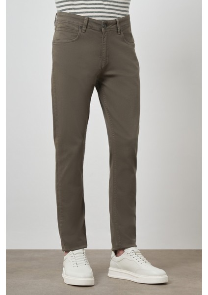 Erkek Haki Pamuk 5 Cep Slim Fit Jean Kot Pantolon fırsatları