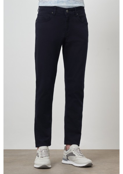 Erkek Lacivert Pamuk 5 Cep Slim Fit Jean Kot Pantolon