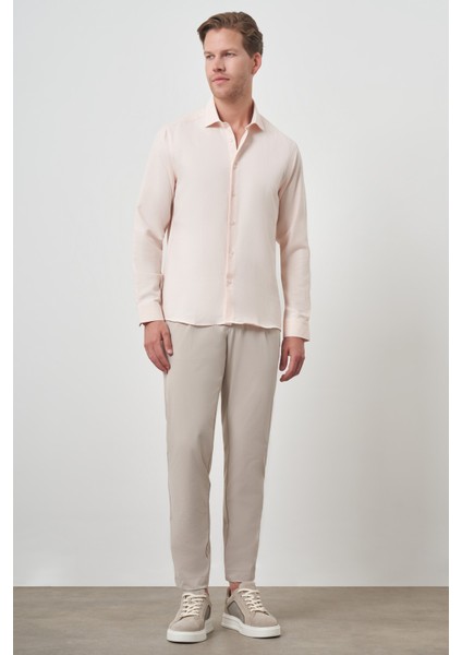 Erkek Yavruağzı Slim Fit Italyan Yaka Gömlek