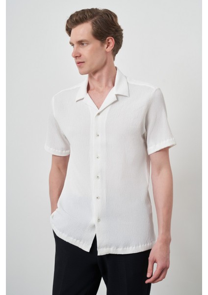 Erkek Beyaz Apaş Yaka Kısa Kol Gömlek