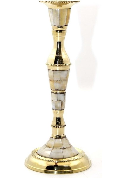 Tekli Pirinç Sedefli Şamdan 20 cm