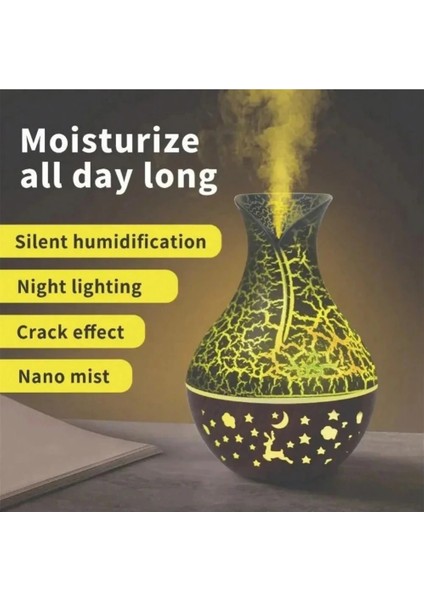 Fioplus FP-HDR09 Vazo Görünümlü Ahşap Humidifier Hava Nemlendirici Aromaterapi 7 Farkli LED Light
