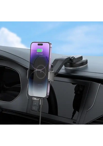 Araç Telefon Tutucu ve Kablosuz Şarj Cihazı | Qi Uyumlu | Hızlı Şarj 15W | Otomatik Açma-Kapama | Teleskopik Montaj ve Esnek Görüş Açısı BH206