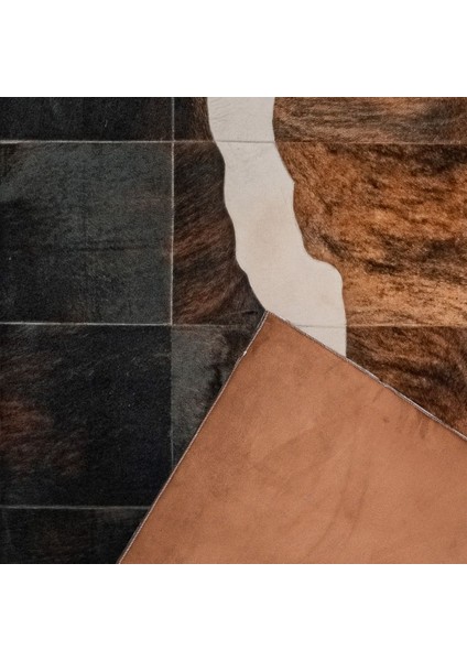 %100 Doğal Dana Derisi Kaymaz Taban Premium Patchwork Halı - Kahverengi Beyaz modelleri