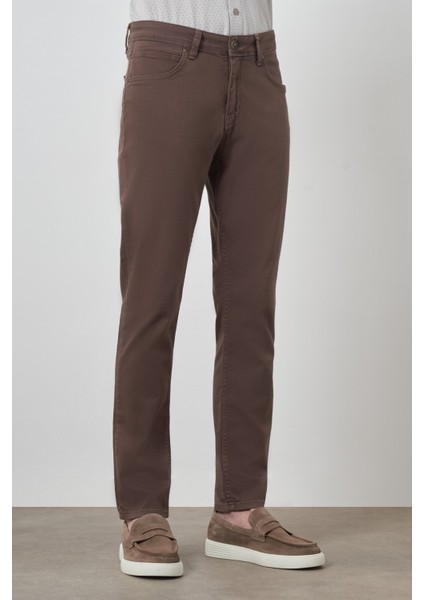 Erkek Kahve Pamuk 5 Cep Slim Fit Jean Kot Pantolon modelleri