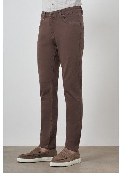 Erkek Kahve Pamuk 5 Cep Slim Fit Jean Kot Pantolon fırsatları
