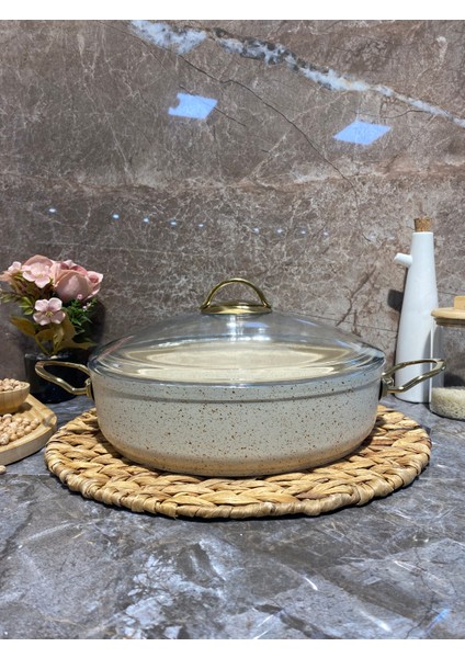 Granit 24 cm Basık Tencere-Krem