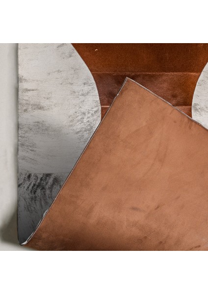 %100 Doğal Dana Derisi Kaymaz Taban Premium Patchwork Halı - Kahverengi - Beyaz fırsatları