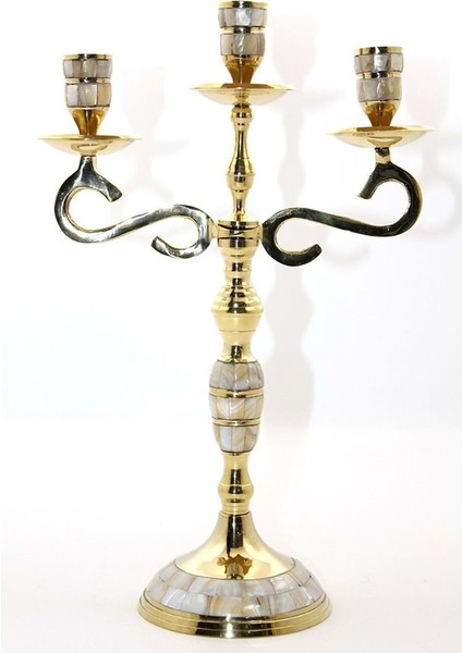 Pirinç Sedefli 3'lü Şamdan 35*23 cm Model 1