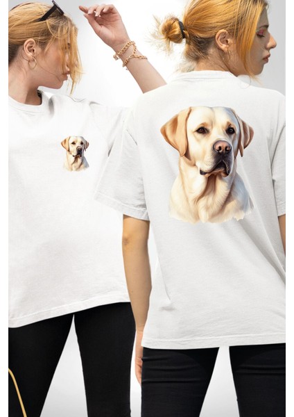 Sadık Dost Labrador Retriever Aşk Köpek Dostu Beyaz Oversize Kadın Erkek Ön ve Sırt Baskılı Tişört fırsatları