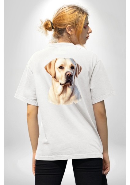 Sadık Dost Labrador Retriever Aşk Köpek Dostu Beyaz Oversize Kadın Erkek Ön ve Sırt Baskılı Tişört indirimleri
