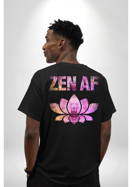 Zen Af Ruhunuza Huzur Katan Tasarım Yoga Siyah Oversize Kadın Erkek Ön ve Sırt Baskılı Tişört indirimleri
