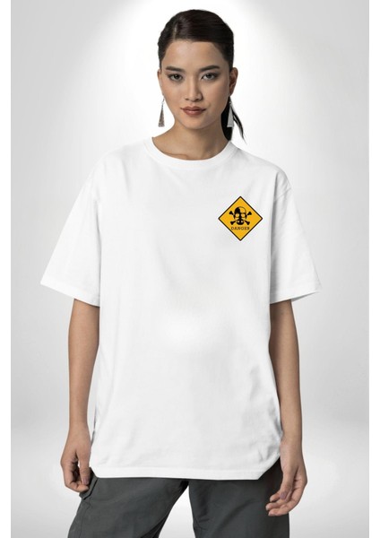 Tehlike Uyarısı Tasarımı Breaking Bad Temalı Beyaz Oversize Kadın Erkek Ön ve Sırt Baskılı Tişört modelleri