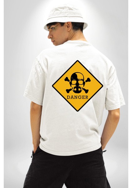 Tehlike Uyarısı Tasarımı Breaking Bad Temalı Beyaz Oversize Kadın Erkek Ön ve Sırt Baskılı Tişört indirimleri