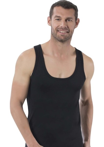 Siyah Erkek Penye Atlet Pamuk Üretim 3 Lü Paket