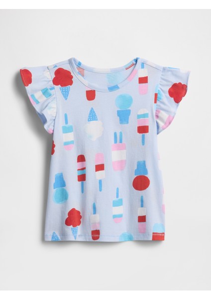 Kız Bebek Bebe Mavisi Fırfır Kollu T-Shirt