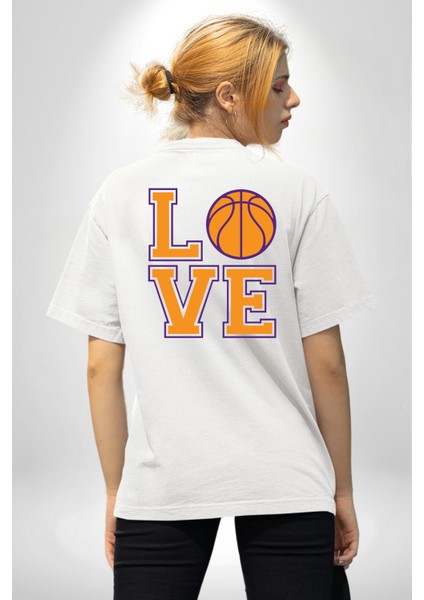 Basketbol Severler Için Love Beyaz Oversize Kadın Erkek Ön ve Sırt Baskılı Tişört fiyatları