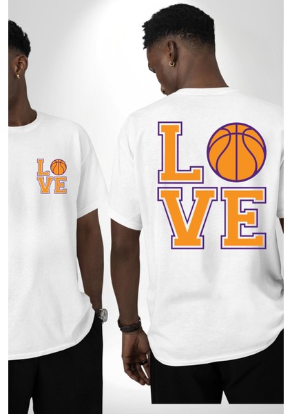 Basketbol Severler Için Love Beyaz Oversize Kadın Erkek Ön ve Sırt Baskılı Tişört fırsatları