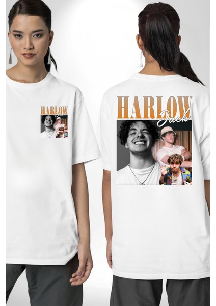 Jack Harlow Hip-Hop Rap Yıldızı Moda Beyaz Oversize Kadın Erkek Ön ve Sırt Baskılı Tişört