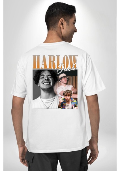 Jack Harlow Hip-Hop Rap Yıldızı Moda Beyaz Oversize Kadın Erkek Ön ve Sırt Baskılı Tişört indirimleri