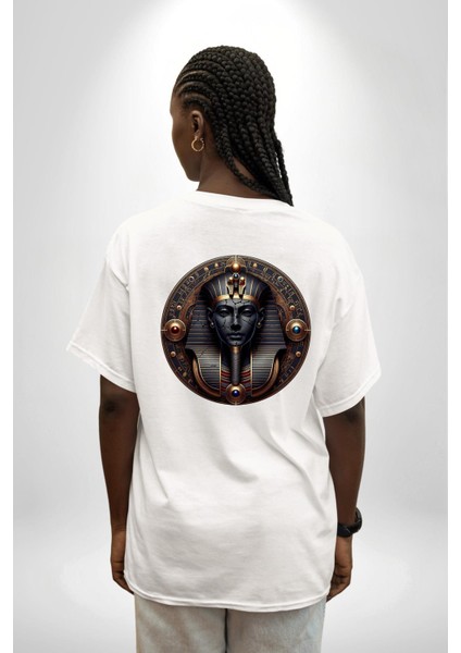 Mısır Atum Ilkel Yaratıcı Tanrısı Beyaz Oversize Kadın Erkek Ön ve Sırt Baskılı Tişört fiyatları
