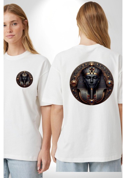 Mısır Atum Ilkel Yaratıcı Tanrısı Beyaz Oversize Kadın Erkek Ön ve Sırt Baskılı Tişört fırsatları