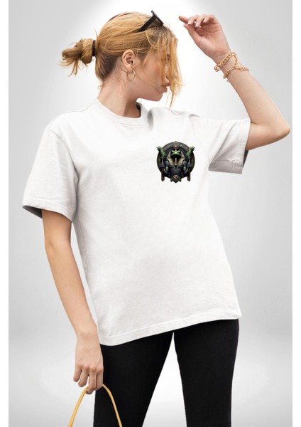 Heh Zaman ve Ebediyet Tanrısı Mısır Beyaz Oversize Kadın Erkek Ön ve Sırt Baskılı Tişört modelleri