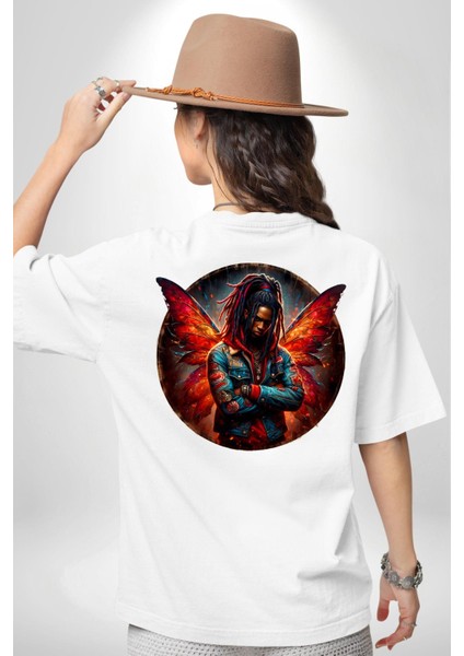 Kırmızı Rasta Hip Hop Erkek Peri Beyaz Oversize Kadın Erkek Ön ve Sırt Baskılı Tişört fiyatları
