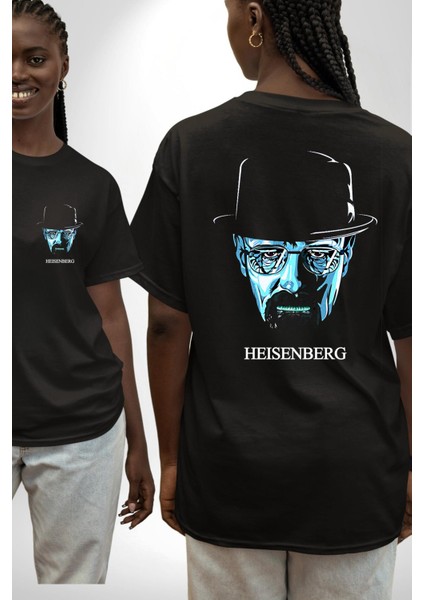 Breaking Bad Heisenberg Karakter Siyah Oversize Kadın Erkek Ön ve Sırt Baskılı Tişört