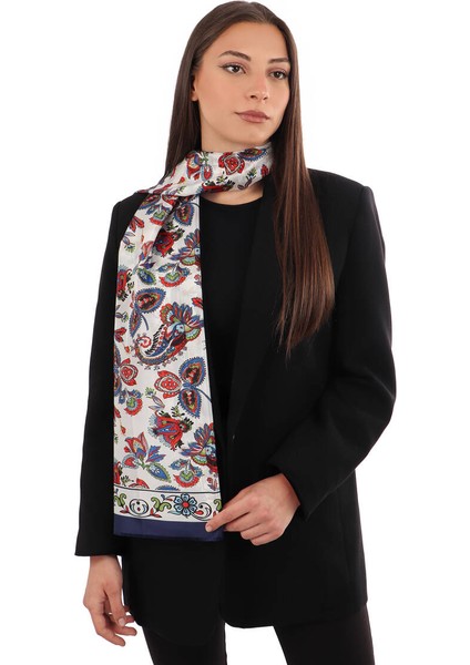 Lacivert Şal Desen Vual Ipek Fular