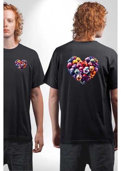 Menekşe Mavi Menekşe Aşkı Siyah Oversize Kadın Erkek Ön ve Sırt Baskılı Tişört fırsatları