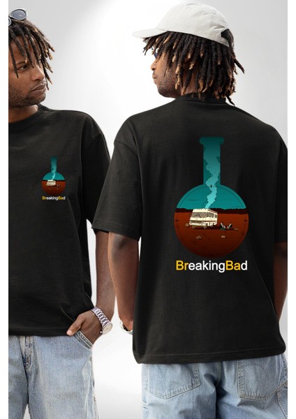 Breaking Bad Kimya Flask Siyah Oversize Kadın Erkek Ön ve Sırt Baskılı Tişört fırsatları