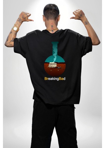 Breaking Bad Kimya Flask Siyah Oversize Kadın Erkek Ön ve Sırt Baskılı Tişört indirimleri