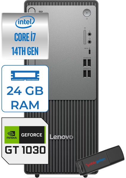 Thinkcentre Neo 50T Gen5 Intel Core I7 14700 24GB Ddr5 512GB SSD Freedos Nvidia GT1030 4gb Masaüstü Bilgisayar 103012UAS0GL00F07 + Zetta Flash Bellek