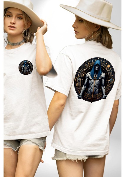 Ptah Tanrısı Zanaatkârların Koruyucusu Mısır Beyaz Oversize Kadın Erkek Ön ve Sırt Baskılı Tişört