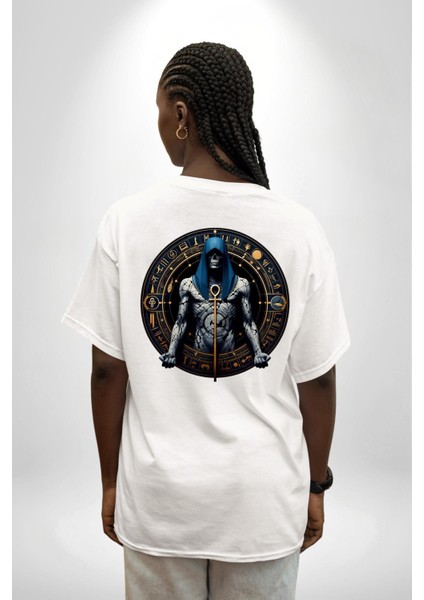 Ptah Tanrısı Zanaatkârların Koruyucusu Mısır Beyaz Oversize Kadın Erkek Ön ve Sırt Baskılı Tişört fiyatları