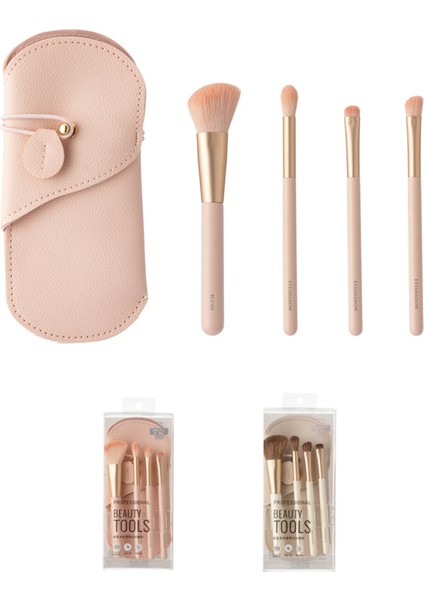 Cilt Dostu Taşınabilir Makyaj Fırça Seti (4 Adet & Saklama Kabı)