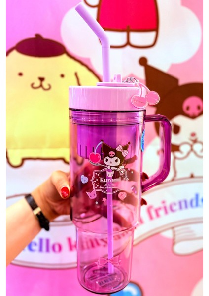 Sanrio Lisanslı Pipetli Plastik Şişe (1250ML) - Kuromi