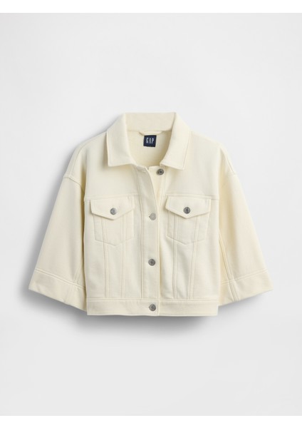 Kadın Beyaz Heavyweight Fransız Havlu Kumaş Denim Kısa Ceket modelleri