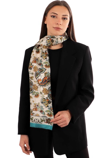 Bej Şal Desen Vual Ipek Fular